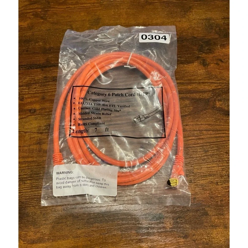 ✅Category 6 Patch Cable Ethernet UTP 7' 7ft Orange Cat 6 Network Cord#️⃣0304